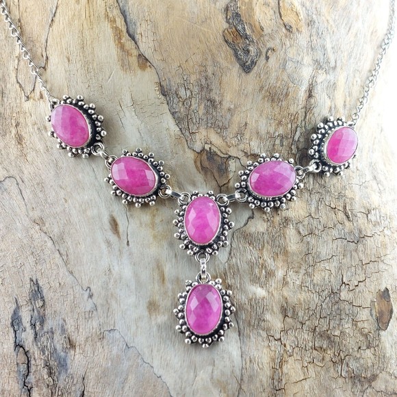 Unbranded Jewelry - Faceted Pink Chalcedony .925 Layered Stainless Steel Necklace Earring Set